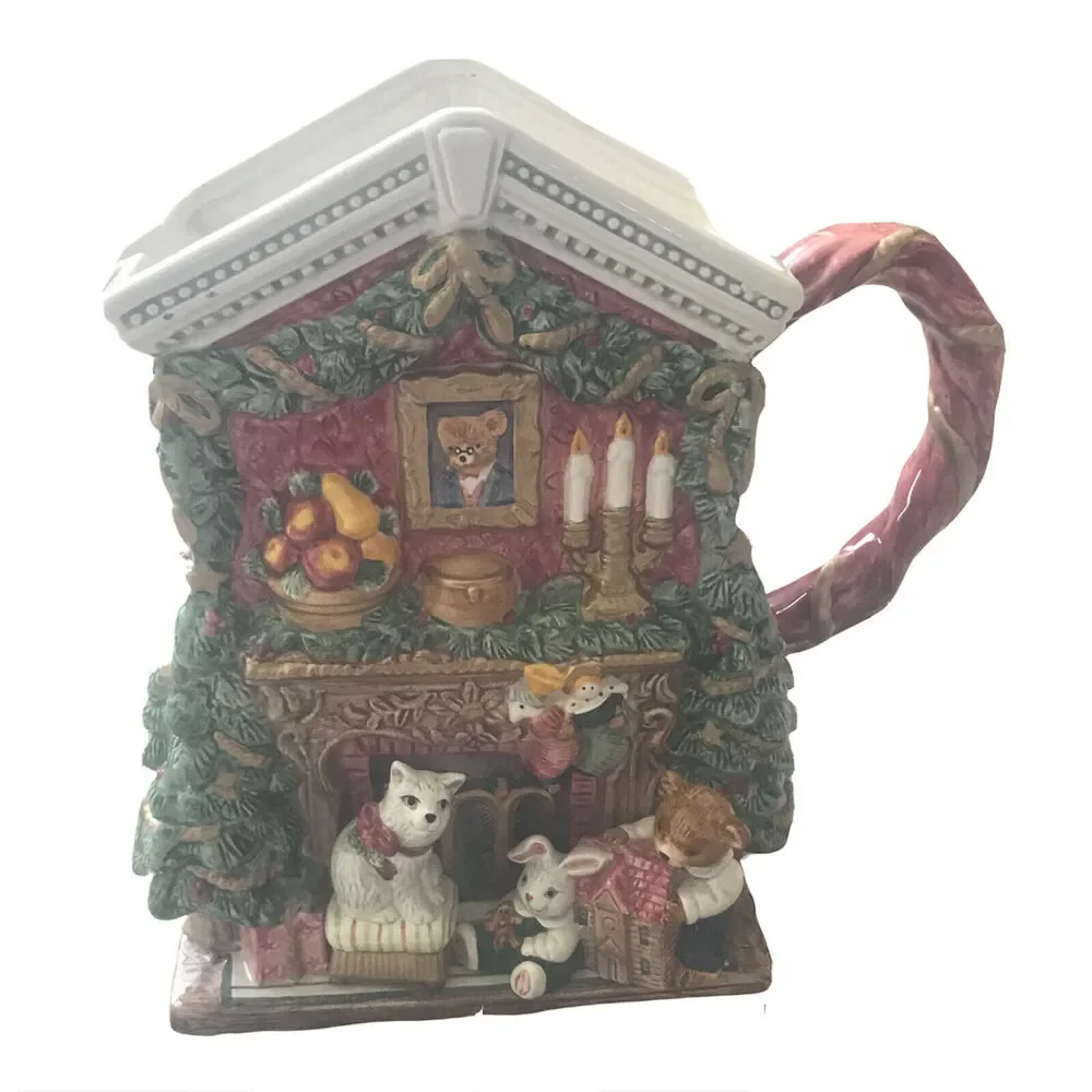 Fitz and Floyd Christmas 2 QT Ceramic Pitcher Dog,‎ Snowman, Teddy Bear 1995
